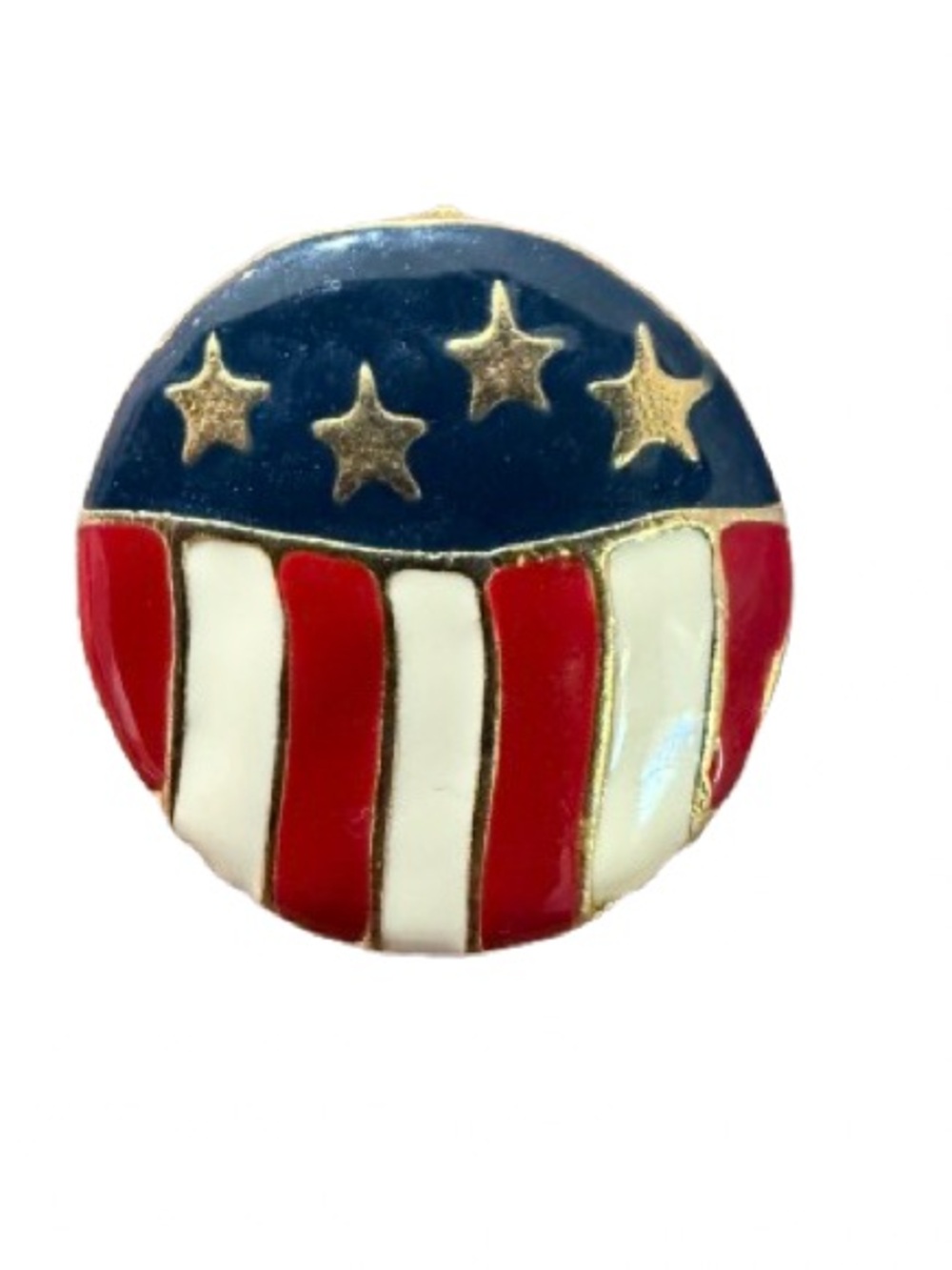 American flag Round Enamel Lapel Pin -Stars & Stripes Patriotic Brooch-Vtg Style